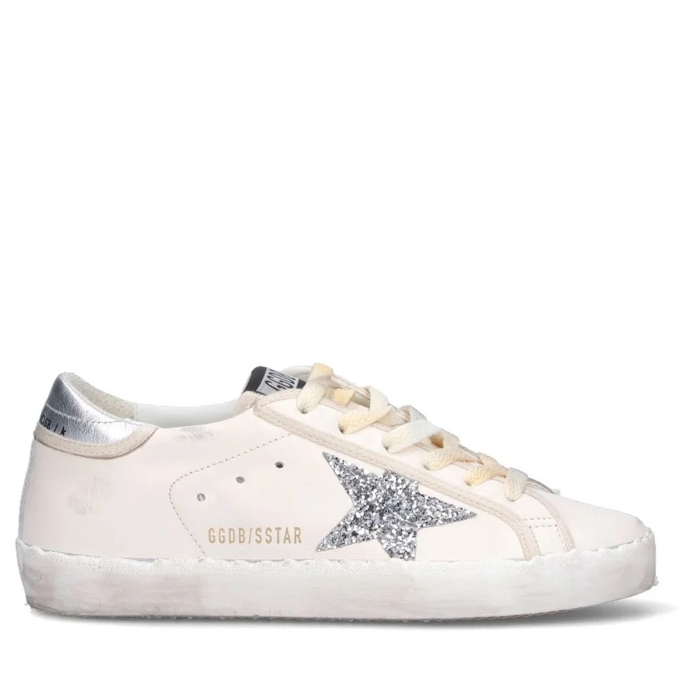 Golden Goose Superstar Sneaker in White Leather/Silver/Glitter Sz 40 New in Box - Picture 14 of 15